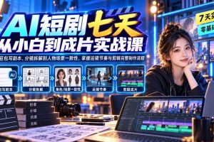 (20329期)AI短剧七天从小白到成片实战课:从豆包写剧本、分镜拆解到人物场景一致性,掌握运镜节奏与剪辑完整制作流程