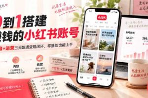 从0到1搭建能賺钱的小红书账号,定位+内容+运营三天跑通变现闭环