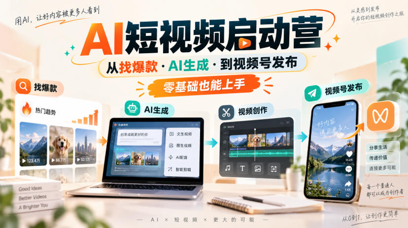 AI短视频启动营,从找爆款·AI生成·到视频号发布,零基础也能上手