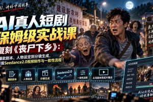 (20360期)AI真人短剧保姆级实战课,复刻《丧尸下乡》:从爆款剧本、人物设定到分镜生成,掌握Seedance2.0视频制作与一致性流程