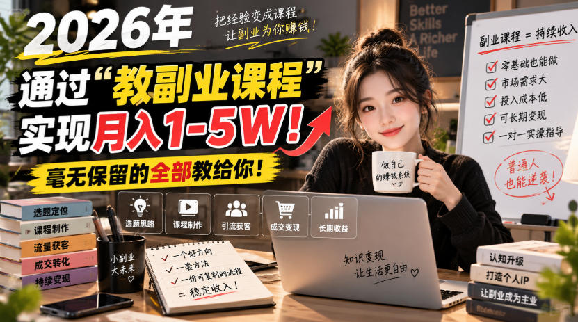 2026年通过“教副业课程”实现月入1-5W!毫无保留的全部教给你!【揭秘】