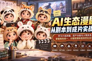 （20412期）AI生态漫剧从剧本到成片实战课：学习小说改编、资产分级与人物关系，掌握角色统一、分镜剪辑和音效优化全方法