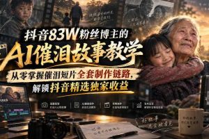 抖音83W粉丝博主的AI催泪故事教学，从零掌握催泪短片全套制作链路，解锁抖音精选独家收益