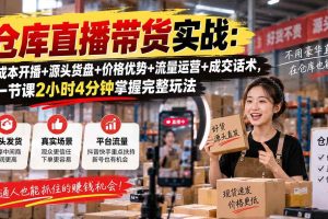 (20471期)仓库直播带货实战:低成本开播+源头货盘+价格优势+流量运营+成交话术,一节课2小时4分钟掌握完整玩法