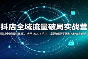 抖店全域流量破局实战营:深耕全域增长体系,活用DOU+千川,掌握新规平播与A种B收玩法