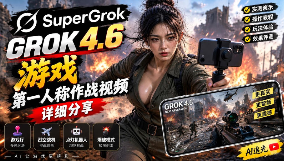 Grok 4.6也能做游戏?第一人称作战视频实测|玩法详细讲解