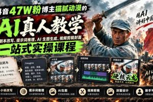 抖音47W粉博主猫腻动漫的AI真人漫剧教学,小说剧本改写、提示词推理、AI生图生成、视频剪辑封面一站式实操课程