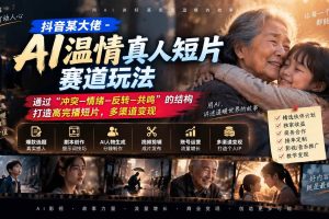 (20538期)抖音某大佬-AI温情真人短片赛道玩法:通过“冲突—情绪—反转—共鸣”的结构打造高完播短片,多渠道变现