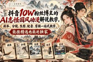 抖音10W粉丝博主的AI志怪国风动漫解说教学,剧本、分镜、生图、配音、剪辑一站式教学,能挂精选也能进独家