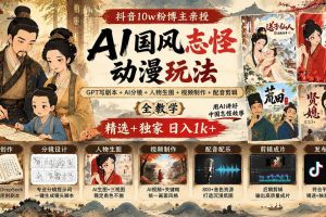 (20538期)抖音10w粉博主亲授AI国风志怪动漫玩法|GPT写剧本+AI分镜+人物生图+视频制作+配音剪辑全教学|精选+独家日入1k+