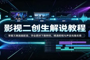 影视二创解说教程：掌握文案画面配音，学会素材下载转码，精通剪辑与声音克隆实操
