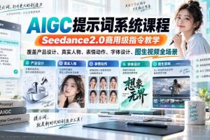 AIGC提示词系统课程，Seedance2.0商用级指令教学，覆盖产品设计、真实人物、表情动作、字体设计、图生视频全场景