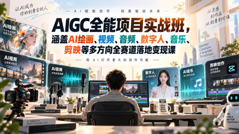 AIGC全能项目实战班,涵盖AI绘画、视频、音频、数字人、音乐、剪映等多方向全赛道落地变现课(更新)