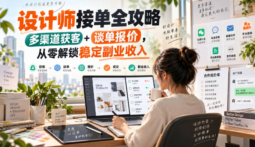 设计师接单全攻略-无水印,多渠道获客+谈单报价,从零解锁稳定副业收入