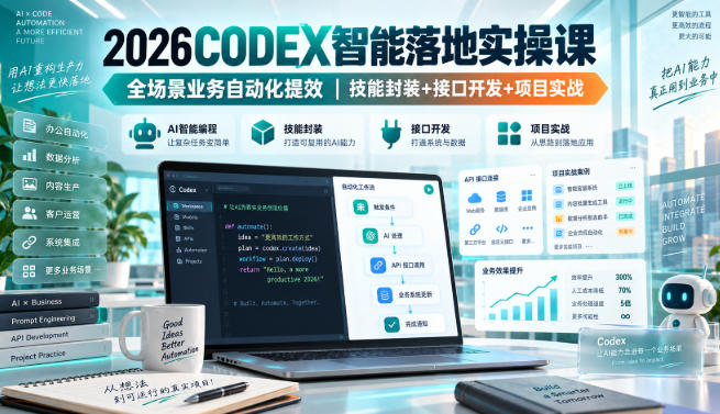 2026Codex智能落地实操课，全场景业务自动化提效，技能封装+接口开发+项目实战