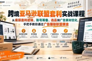 跨境亚马逊联盟套利实战课程,从底层盈利逻辑、账号筹备、选品到广告素材优化,手把手教你通过广告賺取联盟佣金