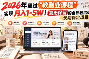 (20590期)“教副业课程”月入1-5W!长期稳定项目,毫无保留的全部教给你!