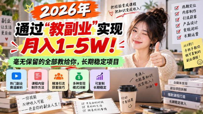 2026年通过“教副业”实现月入1-5W!毫无保留的全部教给你,长期稳定项目【揭秘】