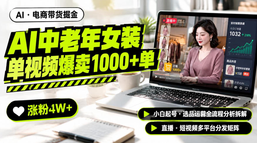 AI中老年服装带货赛道新玩法,一个视频卖出1000多单涨粉4W+,小白起号选品运营全流程分析拆解