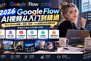 (20608期)【无水印】Google Flow AI视频从入门到精通:Nano Banana图像+角色一致性+Veo视频生成全流程实战-精翻中英字幕