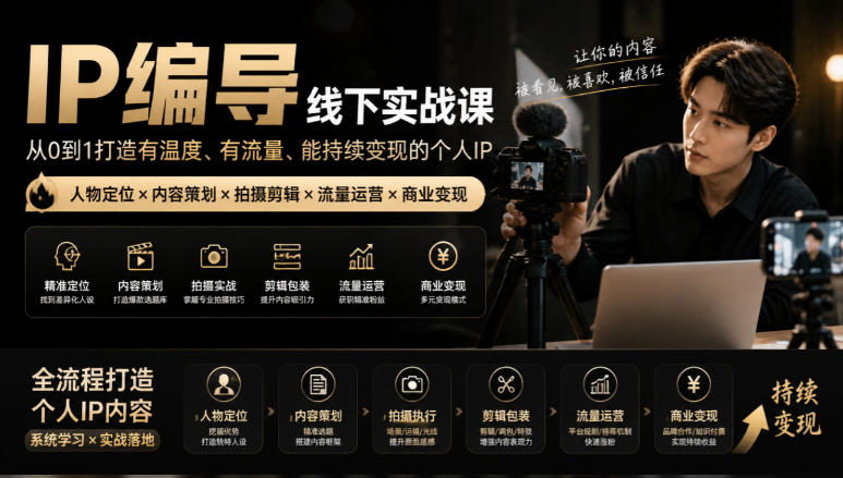 【无水印】IP编导线下实战课，从人物定位到短视频拍摄剪辑，全流程打造有温度、有流量、能持续变现的个人IP内容