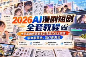 2026AI漫剧短剧全套教程，从零基础启蒙到S级精品实战全覆盖，学会即落地、制作即变现