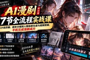 （20624期）AI漫剧移动端17节全流程实战课：从小说改编、剧本分镜到人物场景生成与视频剪辑，手机完成漫剧成片