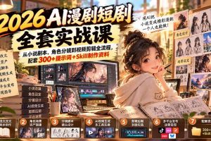 （20629期）2026AI漫剧短剧全套实战课：从小说剧本、角色分镜到视频剪辑全流程，配套300+提示词+Skill制作资料