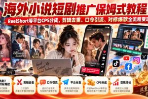 海外小说短剧推广保姆式教程｜ReelShort等平台CPS分成，剪辑去重、口令引流、对标爆款全流程变现课