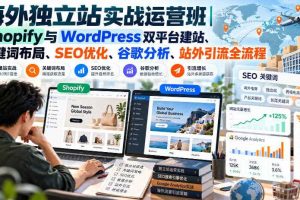 海外独立站实战运营班|Shopify与WordPress双平台建站、关键词布局、SEO优化、谷歌分析、站外引流全流程