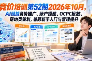【无水印】竞价培训第52期2026年10月，AI赋能竞价推广、账户搭建、OCPC投放、落地页策划，兼顾新手入门与管理提升