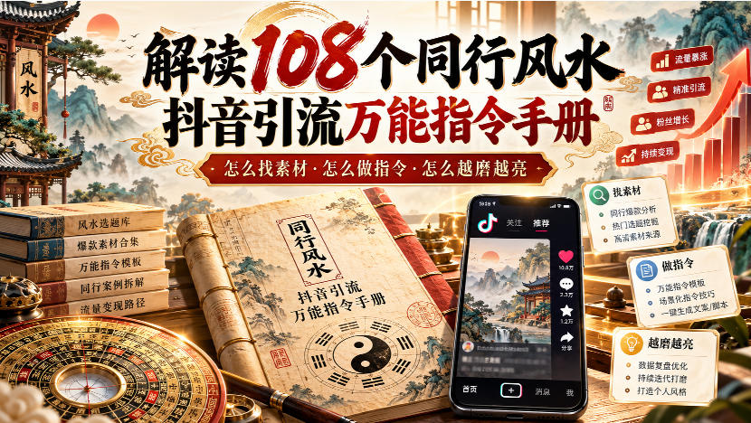 解读108个同行风水抖音引流万能指令手册，怎么找素材·怎么做指令·怎么越磨越亮【文档】