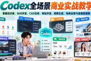 【无水印】Codex全场景商业实战教学，掌握知识库、Skill开发、CAD任务、网站开发、视频生成、电商运营与直播管理等