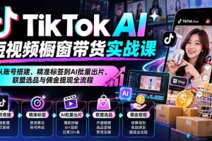 (20725期)TikTok AI短视频橱窗带货实战课:从账号搭建、精准标签到AI批量出片、联盟选品与佣金提现全流程