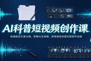 AI科普短视频创作课:精通配音文案分镜,掌握AI生视频,剪辑调色封面完整制作流程