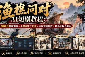 (20772期)【无水印】渔樵问对AI短剧教程:拆解200万播放爆款+无限画布工作流+古风短剧制作+电商带货全流程