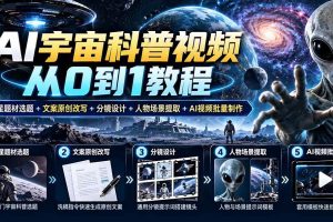 (20774期)AI宇宙科普视频从0到1教程|外星题材选题+文案原创改写+分镜设计+人物场景提取+AI视频批量制作