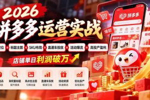 （20778期）2026拼多多运营实战-更新1002：选品定位+标题主图+SKU布局+直通车投放+活动爆流+高投产盈利 店铺单日利润破万
