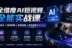 全维度AI短视频全能实战课，AI成片+特效剪辑+实拍运镜+账号变现实操大全