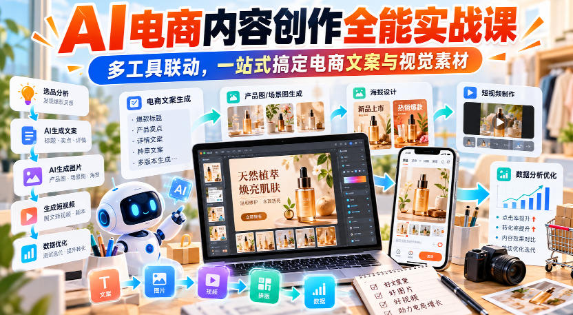 【无水印】AI电商内容创作全能实战课|多工具联动,一站式搞定电商文案与视觉素材