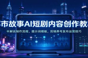 都市故事AI短剧内容创作教程：半解说制作流程，提示词模板，剪辑养号发布运营技巧