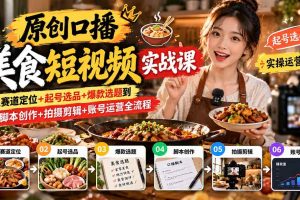 (20786期)原创口播美食短视频实战课:从赛道定位+起号选品+爆款选题到脚本创作+拍摄剪辑+账号运营全流程