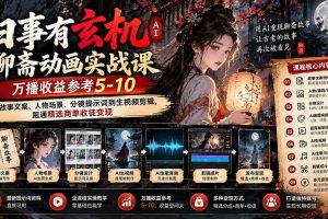 （20789期）旧事有玄机AI聊斋动画实战9月新课：万播收益参考5-10，从故事文案、人物场景到分镜生视频，跑通精选商单收徒