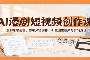 AI漫剧短视频创作课:漫剧账号运营,剧本分镜创作,AI生图生视频与剪辑变现