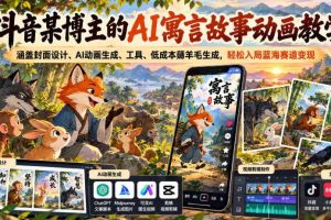抖音某博主的AI寓言故事动画教学,涵盖封面设计、AI动画生成、工具、低成本薅羊毛生成,轻松入局蓝海赛道变现
