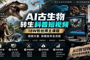 AI古生物转生科普短视频,18W粉丝博主课程,视频文案、剪辑发布全流程