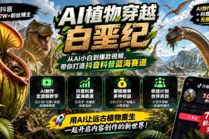 抖音7W粉丝博主的AI植物穿越白垩纪教学，抖音科普蓝海赛道，解锁商单收徒伙伴计划等多种收益