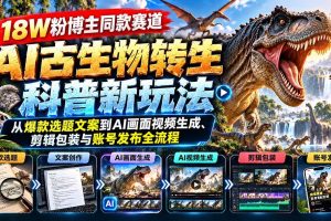 (20833期)18W粉博主同款赛道-AI古生物转生科普新玩法:从爆款选题文案到AI画面视频生成、剪辑包装与账号发布全流程