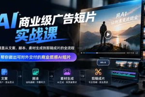 AI商业级广告短片实战课,覆盖从文案、脚本、素材生成到剪辑成片的全流程,帮你做出可对外交付的商业质感AI短片