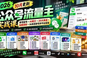 (20878期)2026公众号流量主实战课-10月更新:账号起号+AI爆文+20大赛道+贴图涨粉+头条百家号多平台变现